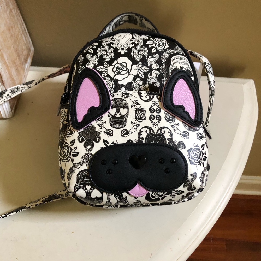 NWT Betsey Johnson XOBaybee Backpack Skull Goth Dog Convertible Backpack Mini - Picture 2 of 7